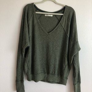 Green V-neck Henley